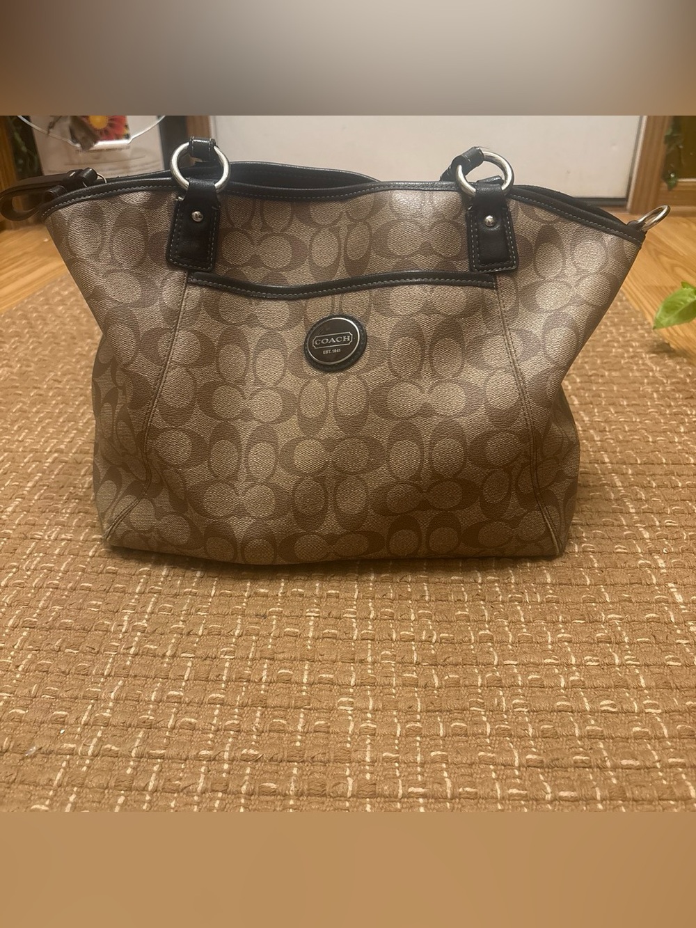 Coach Brown Signature Canvas Tote with Dark Trim